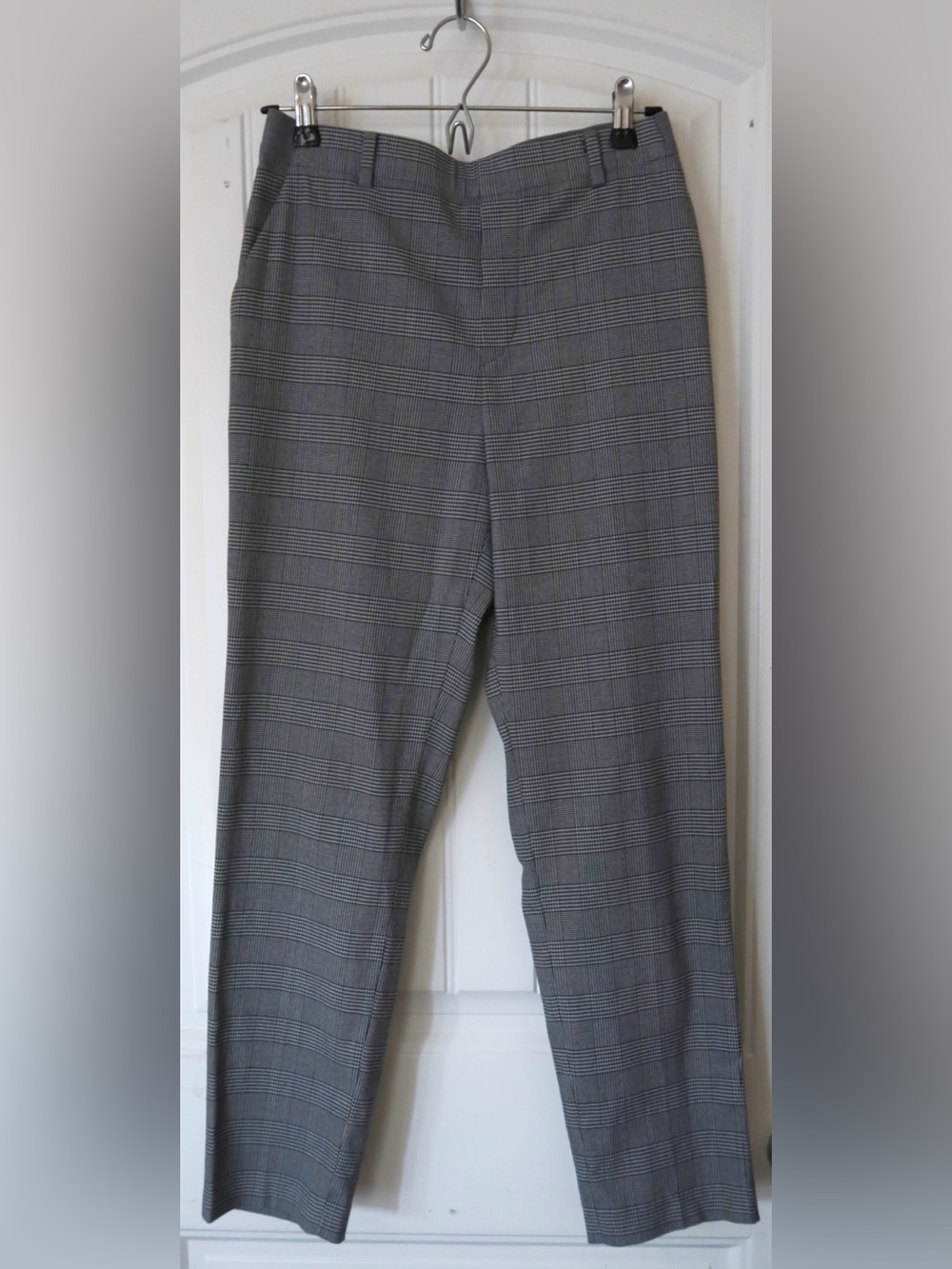 Uniqlo Smart Ankle Pants Glen Plaid Grey Tapered Trousers S (Waist 26-27”)
